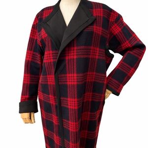 ZARA Woman Studio Red & Black Tartan Plaid Longline Open Coat M